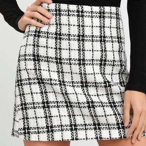 Lulus Tweed Be Good Together White Plaid Tweed Mini Skirt